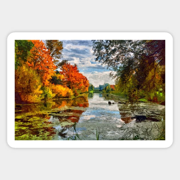 Lakeside Autumn Trees Sticker by Alpenglow Workshop